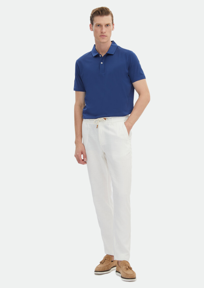 Koyu Mavi Düz Polo Yaka %100 Pamuk T-Shirt 