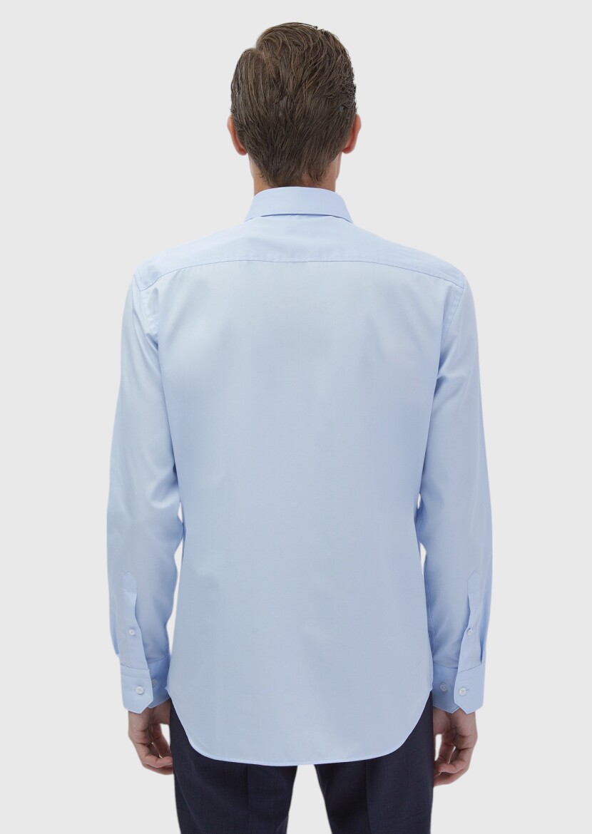 Koyu Mavi Düz Regular Fit Uzun Dokuma Klasik %100 Pamuk Gömlek - 6