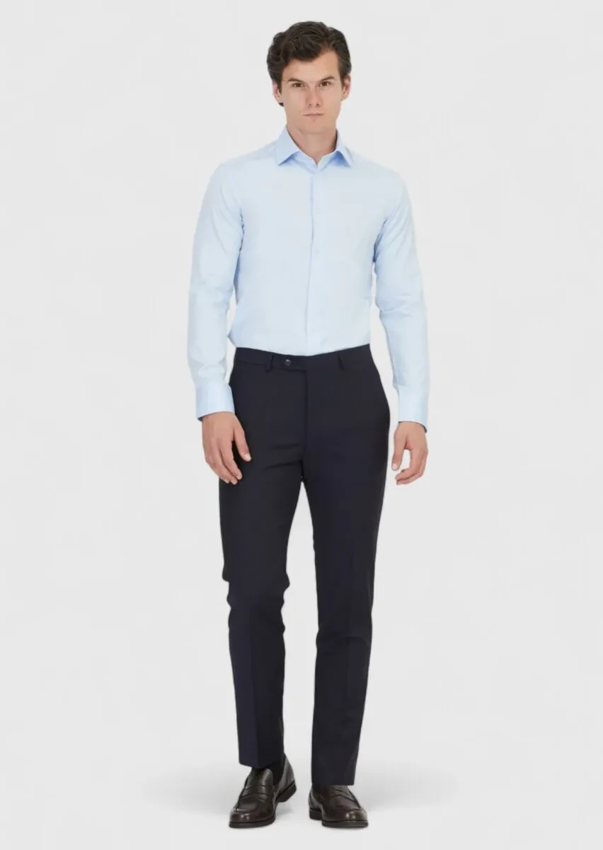Koyu Mavi Düz Slim Fit Dokuma Klasik %100 Pamuk Gömlek - 2