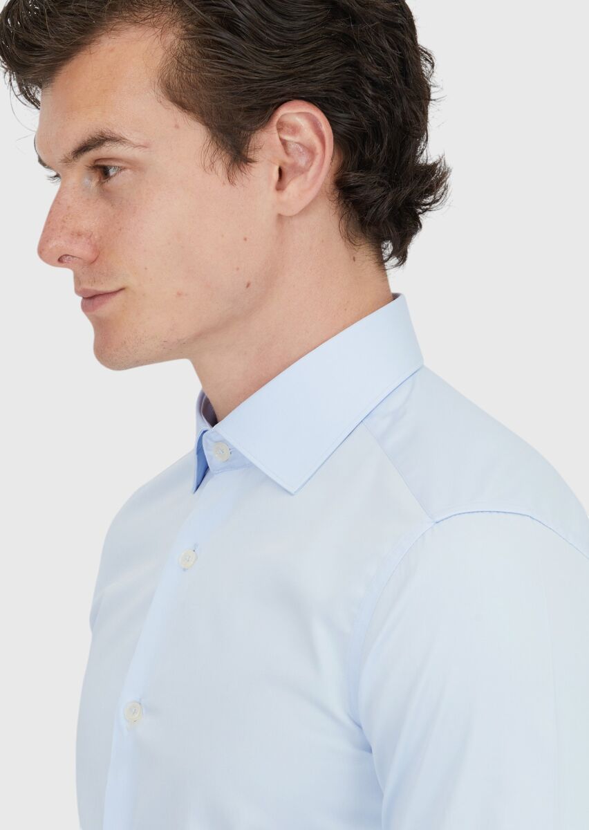 Koyu Mavi Düz Slim Fit Uzun Dokuma Klasik %100 Pamuk Gömlek - 3