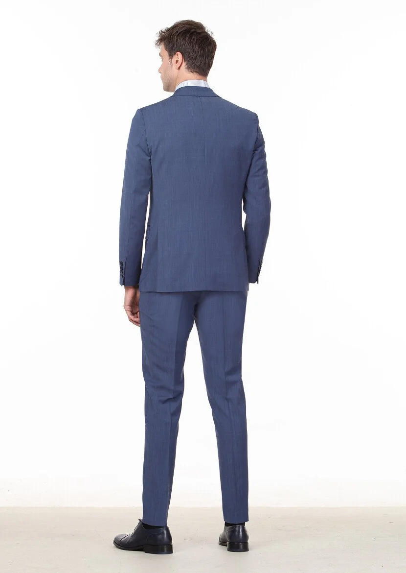 Koyu Mavi Düz Thin&taller Slim Fit Yün Karışımlı Takım Elbise - 4