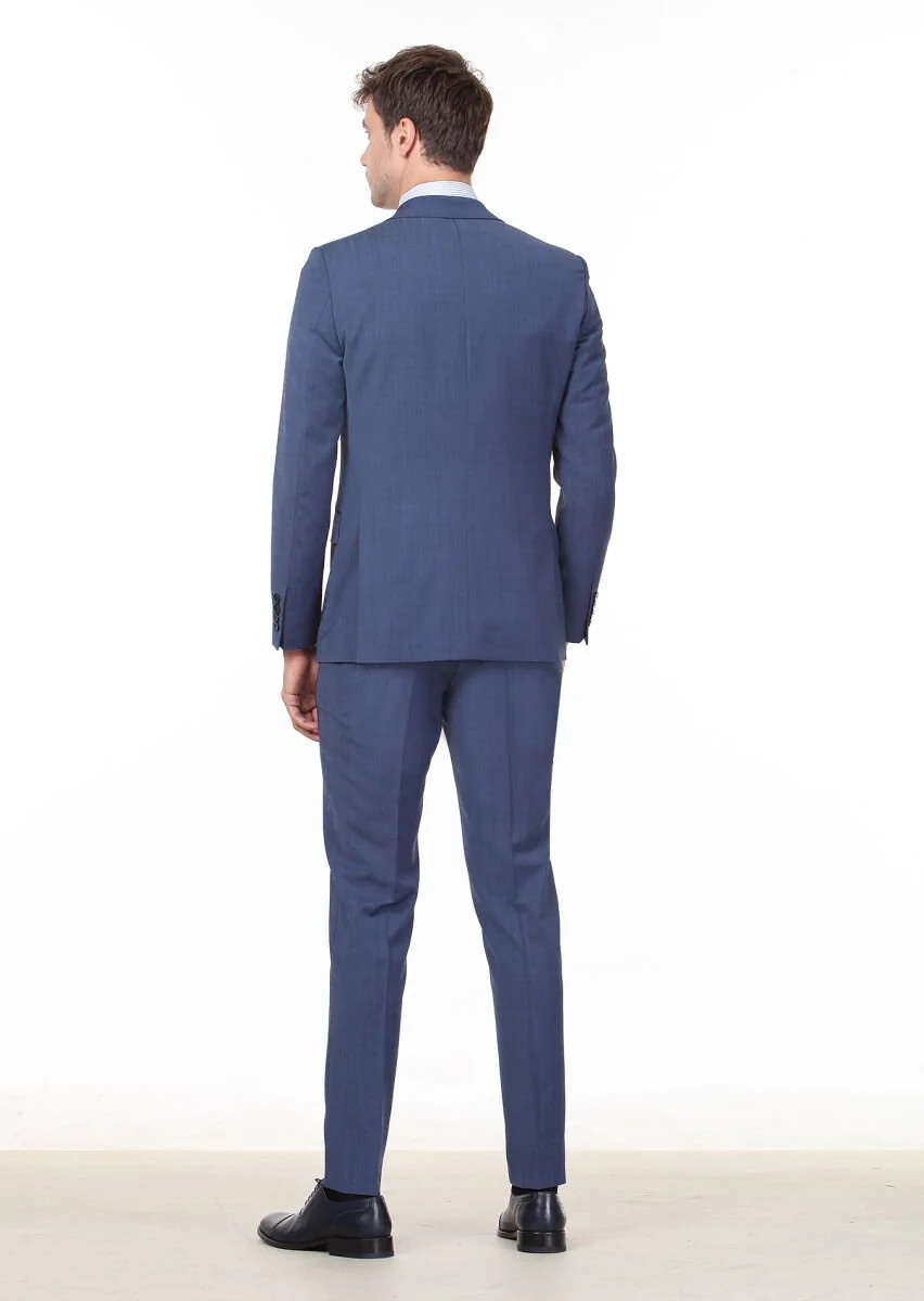 Koyu Mavi Düz Thin&taller Slim Fit Yün Karışımlı Takım Elbise - 4
