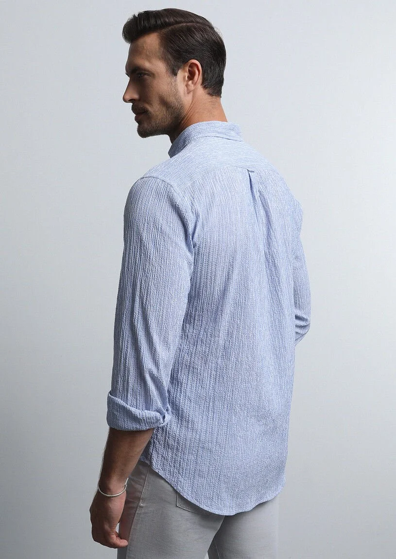 Koyu Mavi Regular Fit Dokuma Casual Pamuk Karışımlı Gömlek - 5