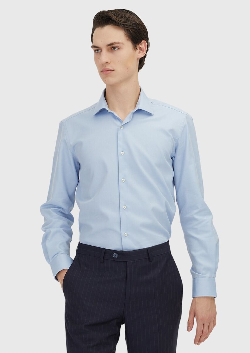 Koyu Mavi Regular Fit Dokuma Klasik %100 Pamuk Gömlek - 1