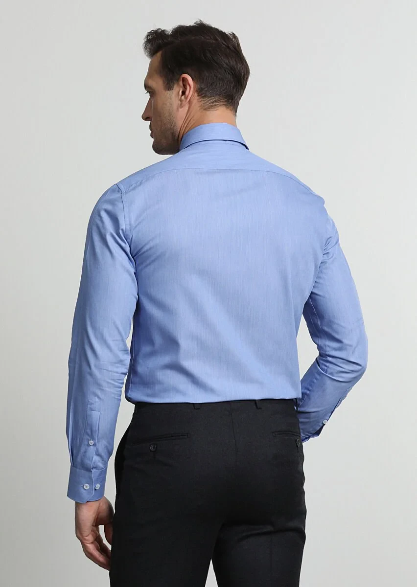 Koyu Mavi Slim Fit Dokuma Klasik %100 Pamuk Gömlek - 4