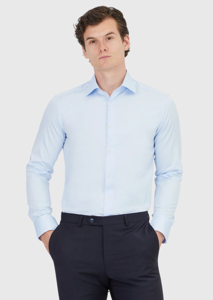 Koyu Mavi Slim Fit Dokuma Klasik %100 Pamuk Gömlek - 1