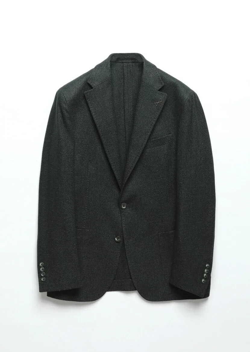 Koyu Yeşil Düz Shirt Shoulder Slim Fit Yün Karışımlı Ceket - 6