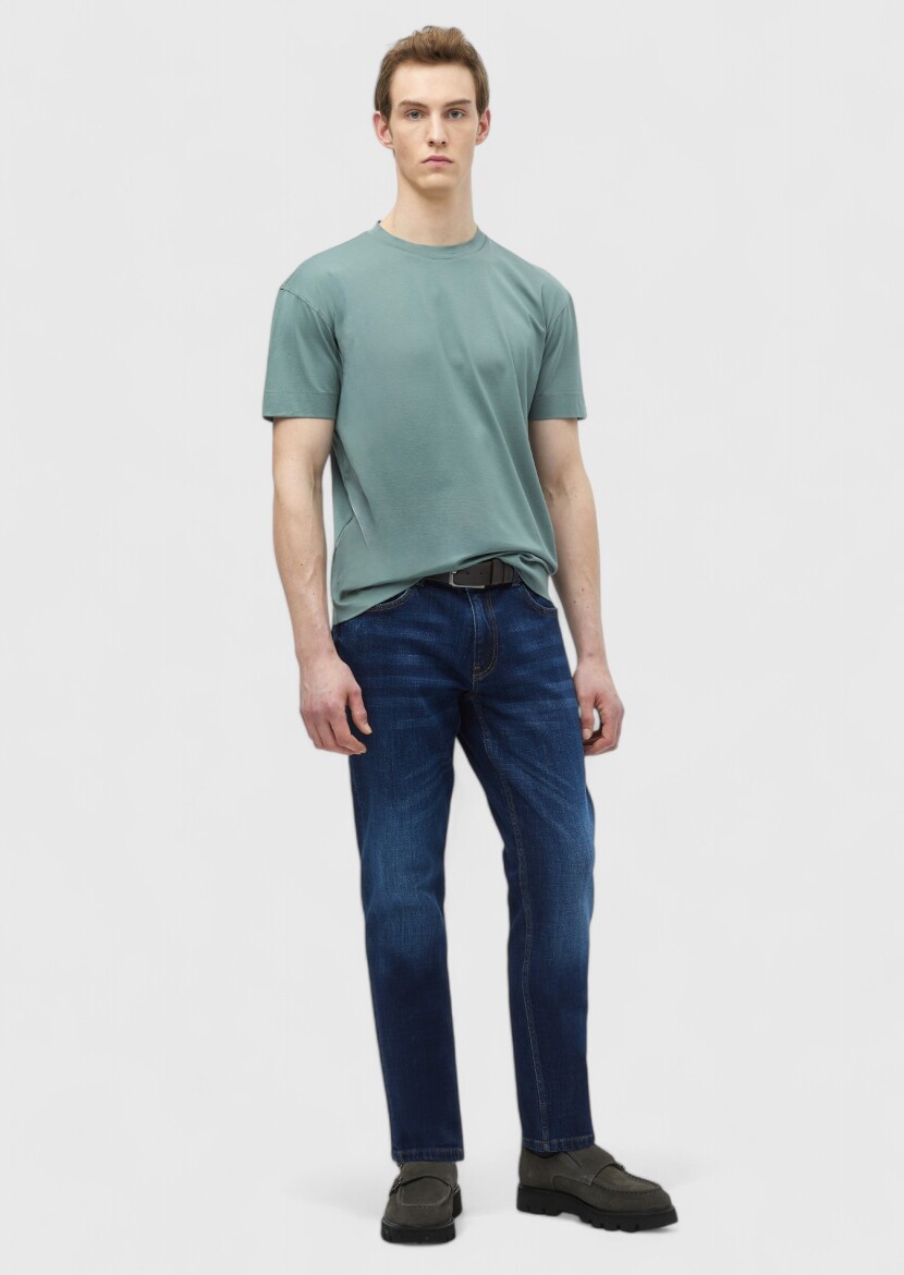 Küf Yeşili Düz Bisiklet Yaka %100 Pamuk T-Shirt 