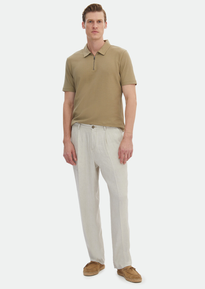 Küf Yeşili Jakarlı Polo Yaka %100 Pamuk T-Shirt 