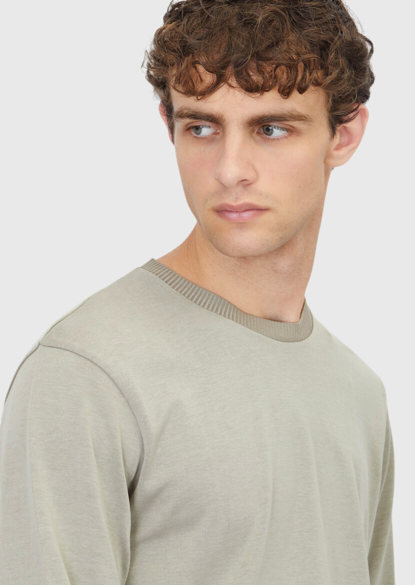 Kum Bisiklet Yaka Düz Sweatshırt - 4