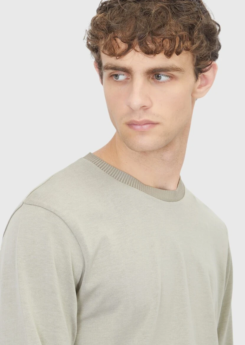 Kum Bisiklet Yaka Düz Sweatshırt - 4