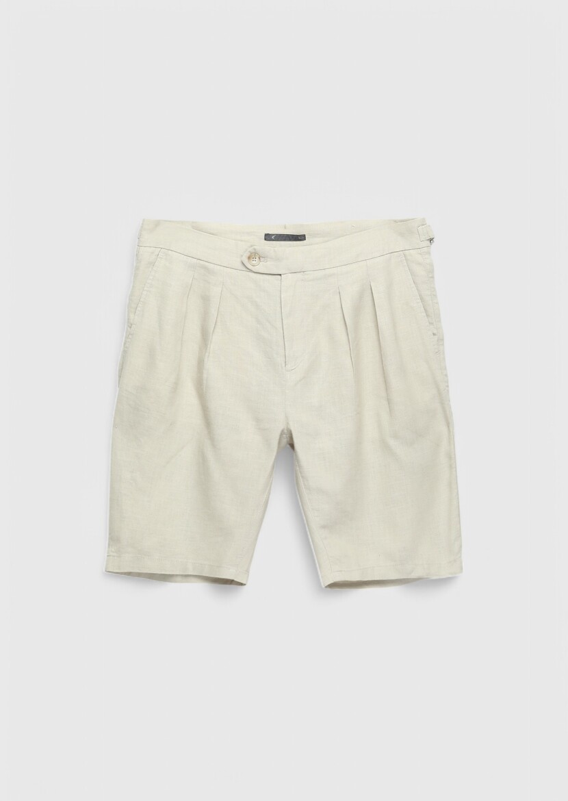 Kum Düz Dokuma Carrot Fit Casual %100 Keten Bermuda - 6