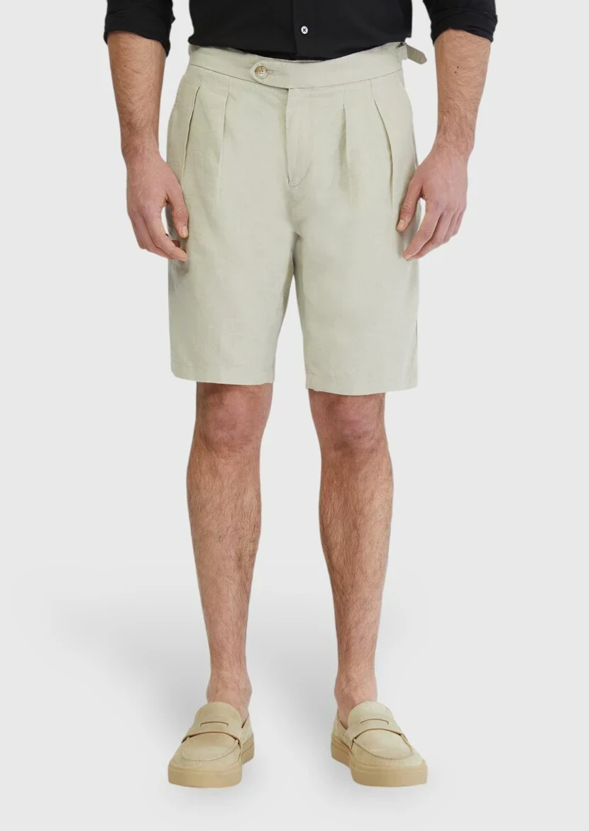 Kum Düz Dokuma Carrot Fit Casual %100 Keten Bermuda 