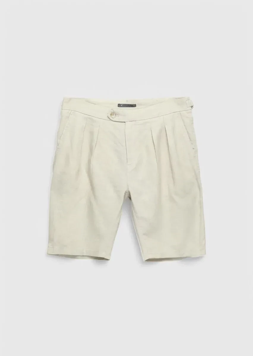 Kum Düz Dokuma Carrot Fit Casual %100 Keten Bermuda - 6