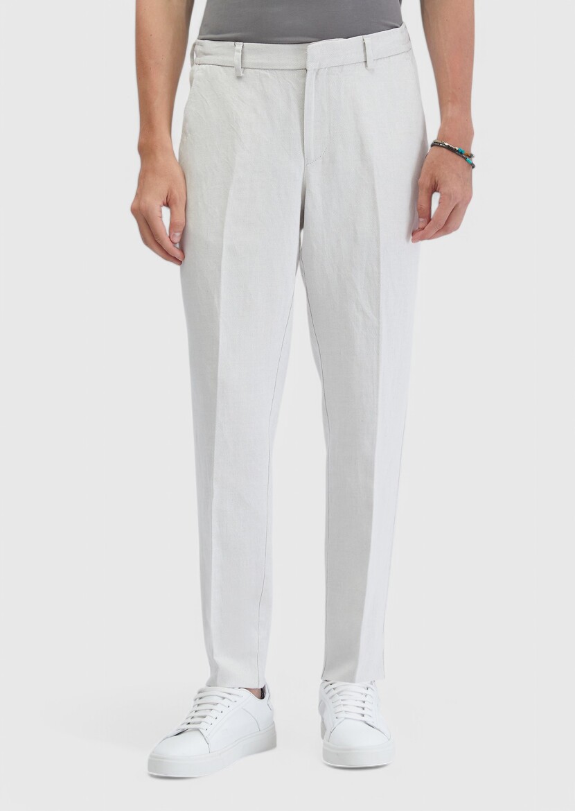 Kum Düz Dokuma Jogging Fit Casual Keten Karışımlı Pantolon - RAMSEY