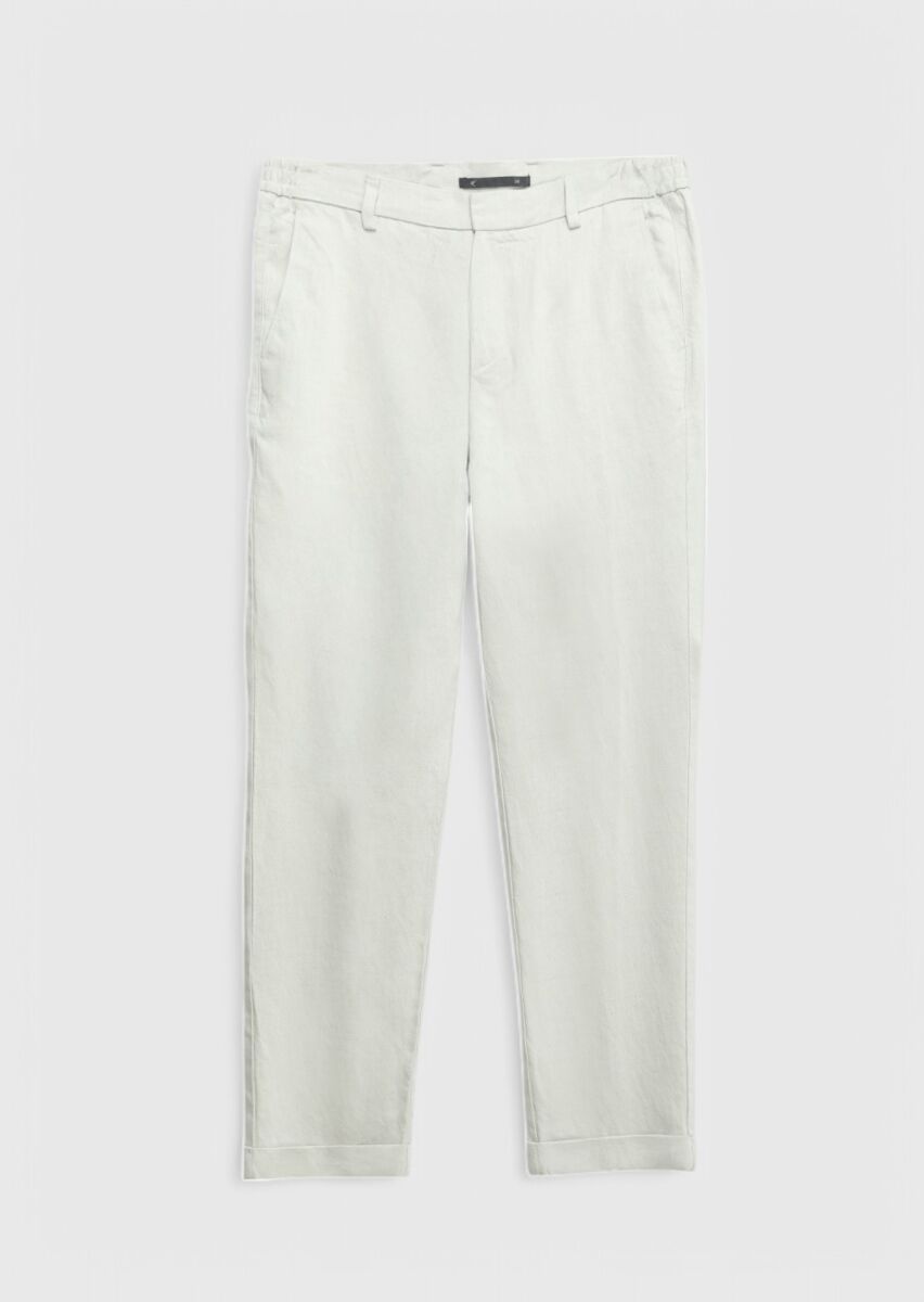 Kum Düz Dokuma Jogging Fit Casual Keten Karışımlı Pantolon - 5