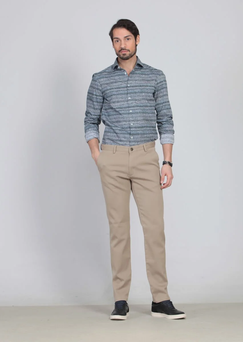 Kum Düz Dokuma Regular Fit Casual %100 Pamuk Pantolon - 1