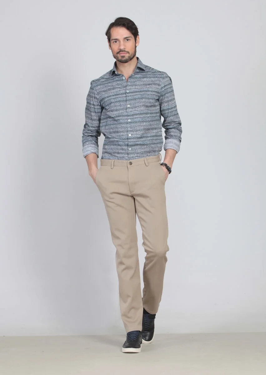Kum Düz Dokuma Regular Fit Casual %100 Pamuk Pantolon - 2