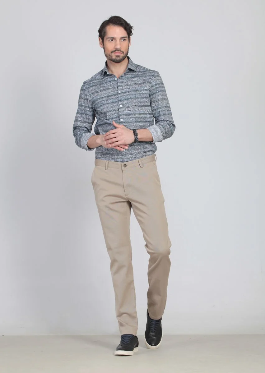Kum Düz Dokuma Regular Fit Casual %100 Pamuk Pantolon - 3