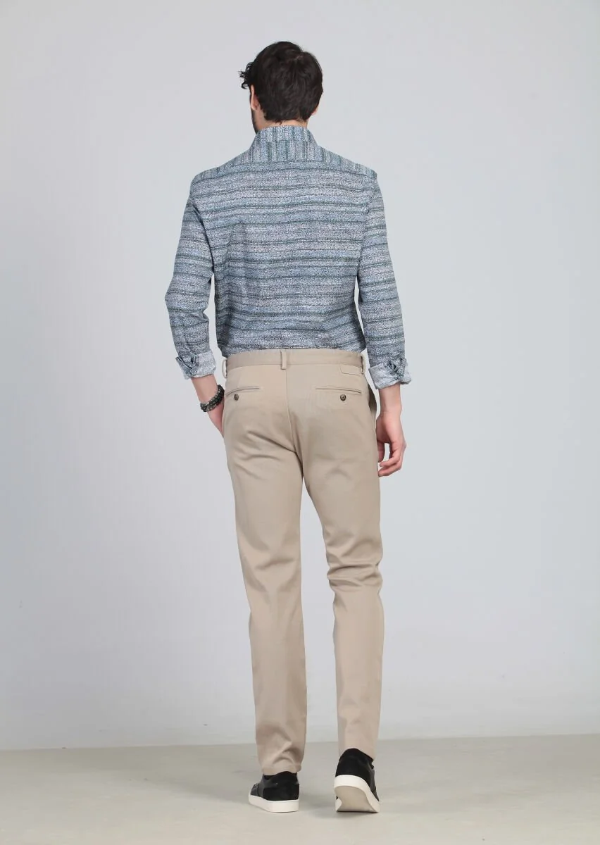 Kum Düz Dokuma Regular Fit Casual %100 Pamuk Pantolon - 5