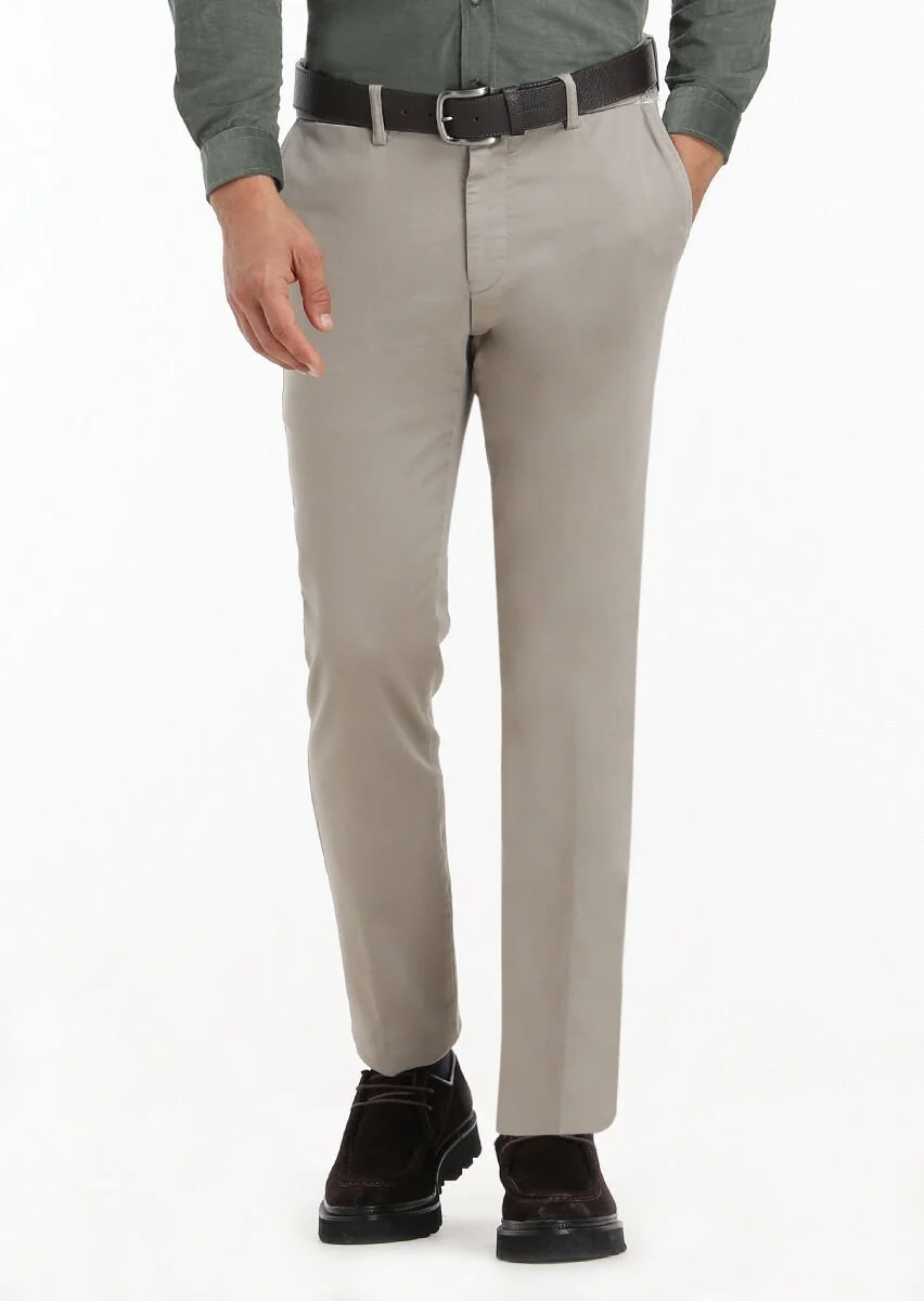 Kum Düz Dokuma Regular Fit Casual Pamuk Karışımlı Pantolon - 1