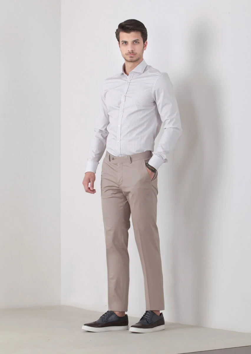 Kum Düz Kumaş Modern Fit Klasik Pamuk Karışımlı Pantolon - 1