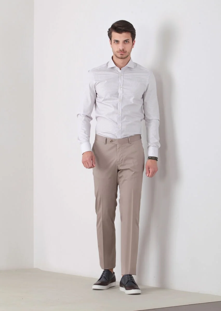 Kum Düz Kumaş Modern Fit Klasik Pamuk Karışımlı Pantolon - 2
