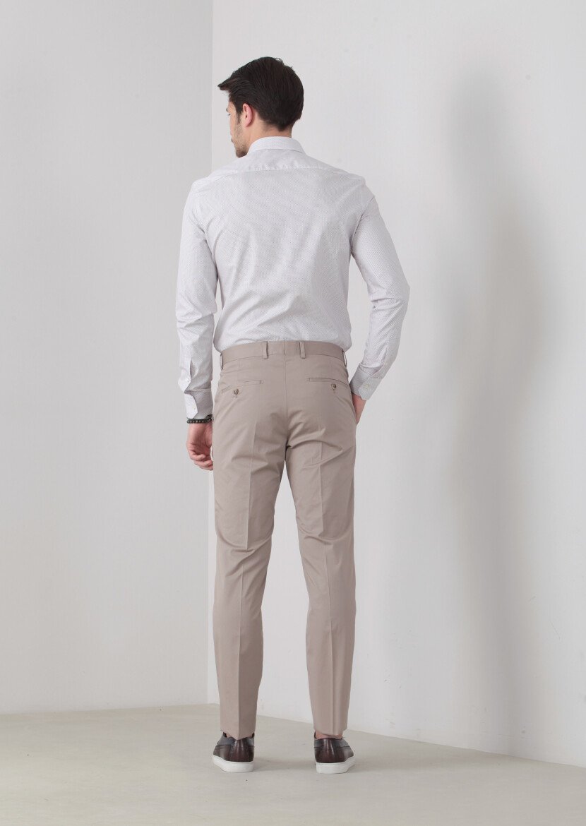 Kum Düz Kumaş Modern Fit Klasik Pamuk Karışımlı Pantolon - 4