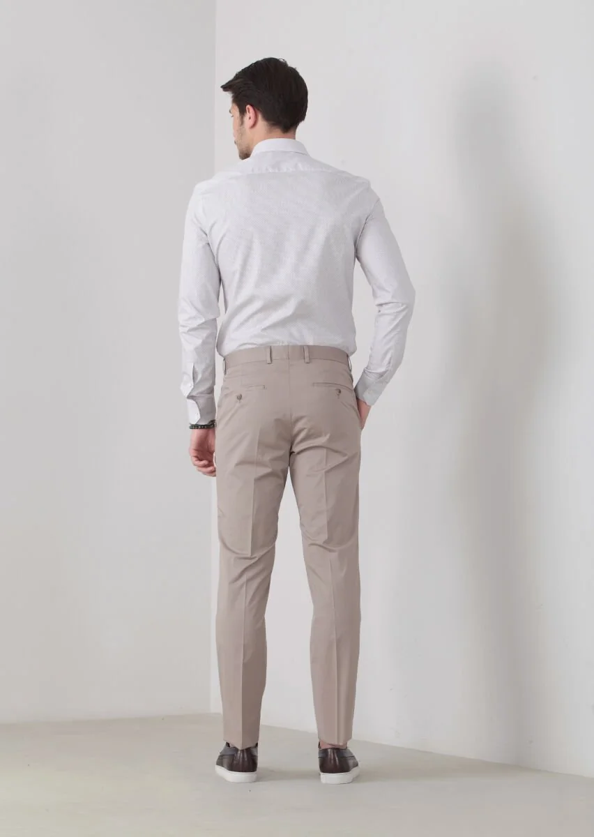 Kum Düz Kumaş Modern Fit Klasik Pamuk Karışımlı Pantolon - 4