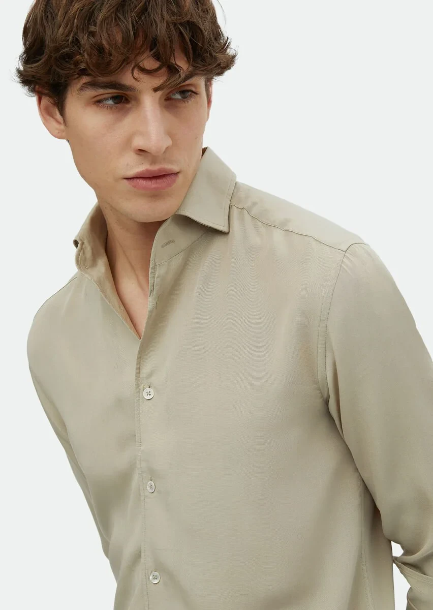 Kum Düz Regular Fit Dokuma Casual Gömlek - 4