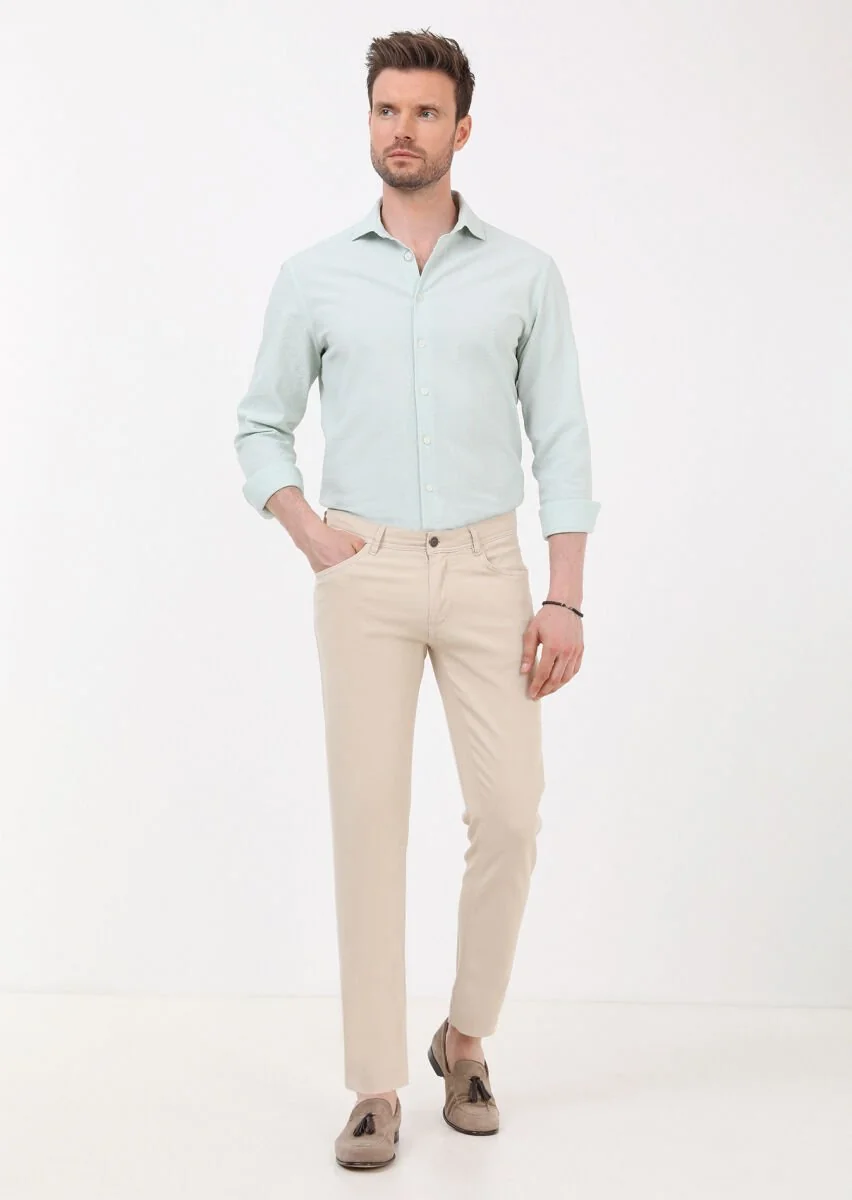 Kum Mikro Dokuma Slim Fit Casual Pamuk Karışımlı Pantolon - 2