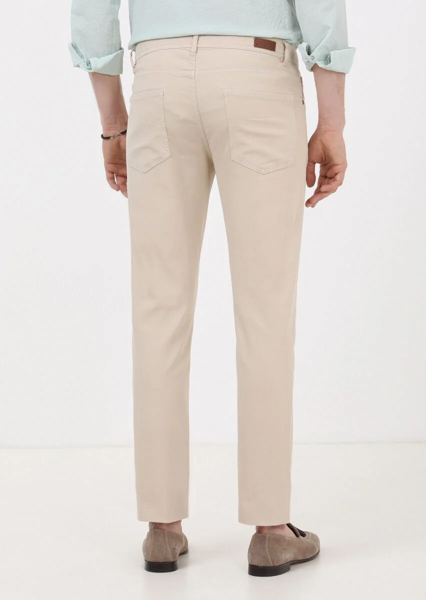 Kum Mikro Dokuma Slim Fit Casual Pamuk Karışımlı Pantolon - 4