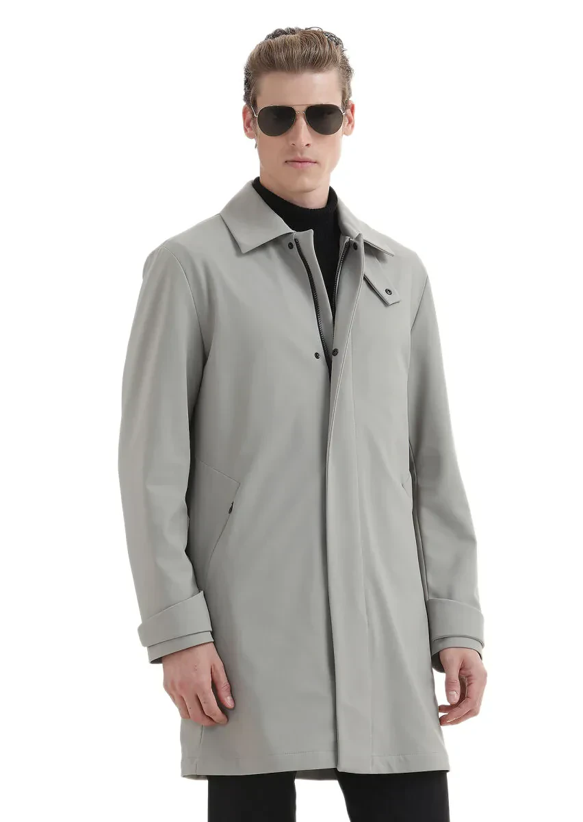 Kum Regular Fit Gömlek Yaka Casual Dokuma Pardesü - 3