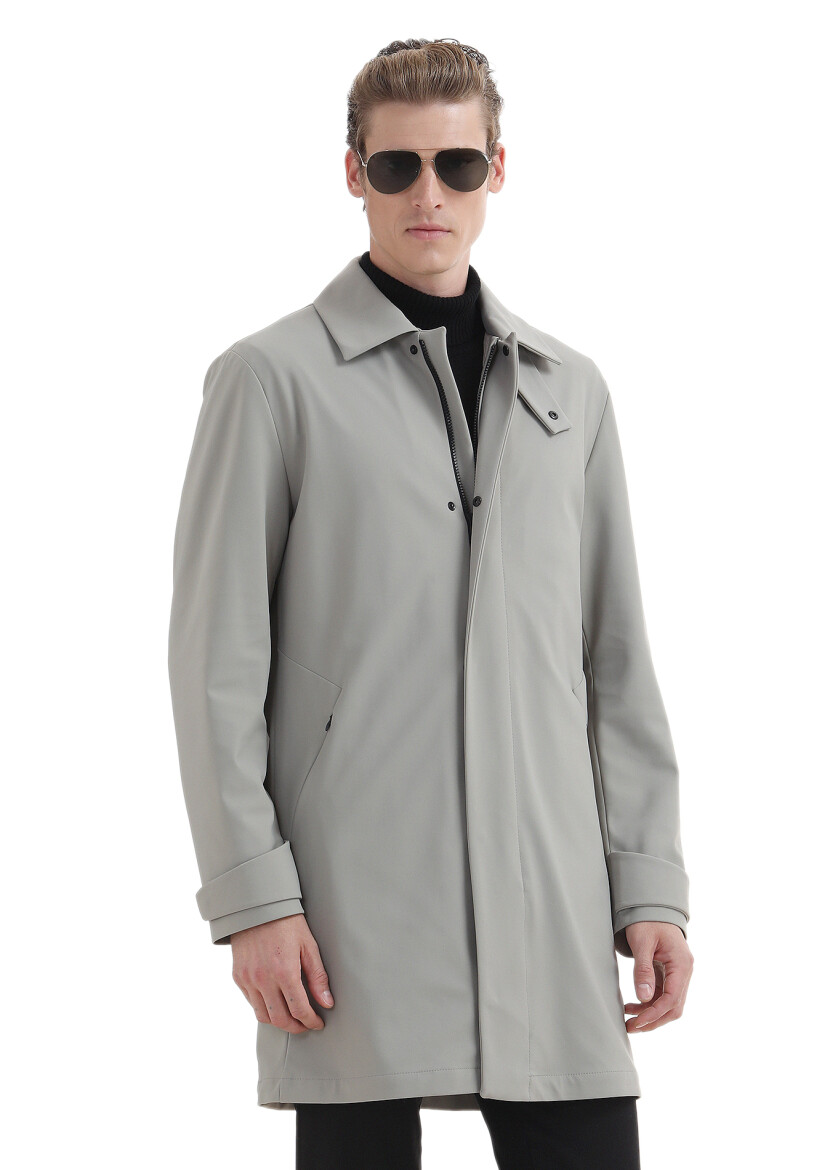 Kum Regular Fit Gömlek Yaka Casual Dokuma Pardösü - 3