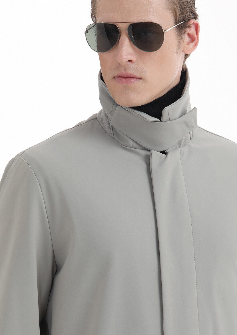 Kum Regular Fit Gömlek Yaka Casual Dokuma Pardösü - 4