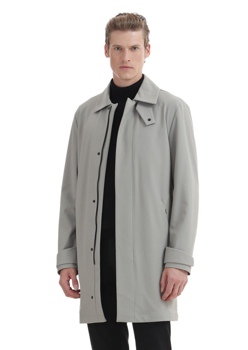 Kum Regular Fit Gömlek Yaka Casual Dokuma Pardösü - 5