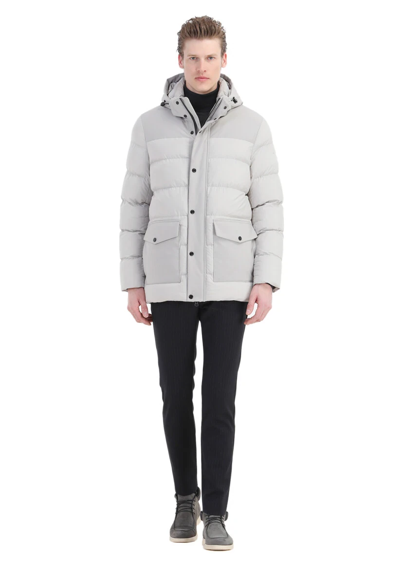 Kum Regular Fit Kapüşonlu Casual Dokuma Kaban - 2