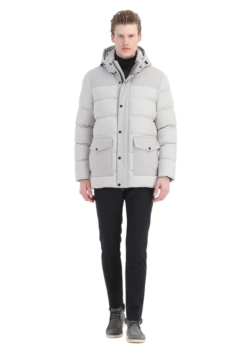 Kum Regular Fit Kapüşonlu Casual Dokuma Kaban - 2