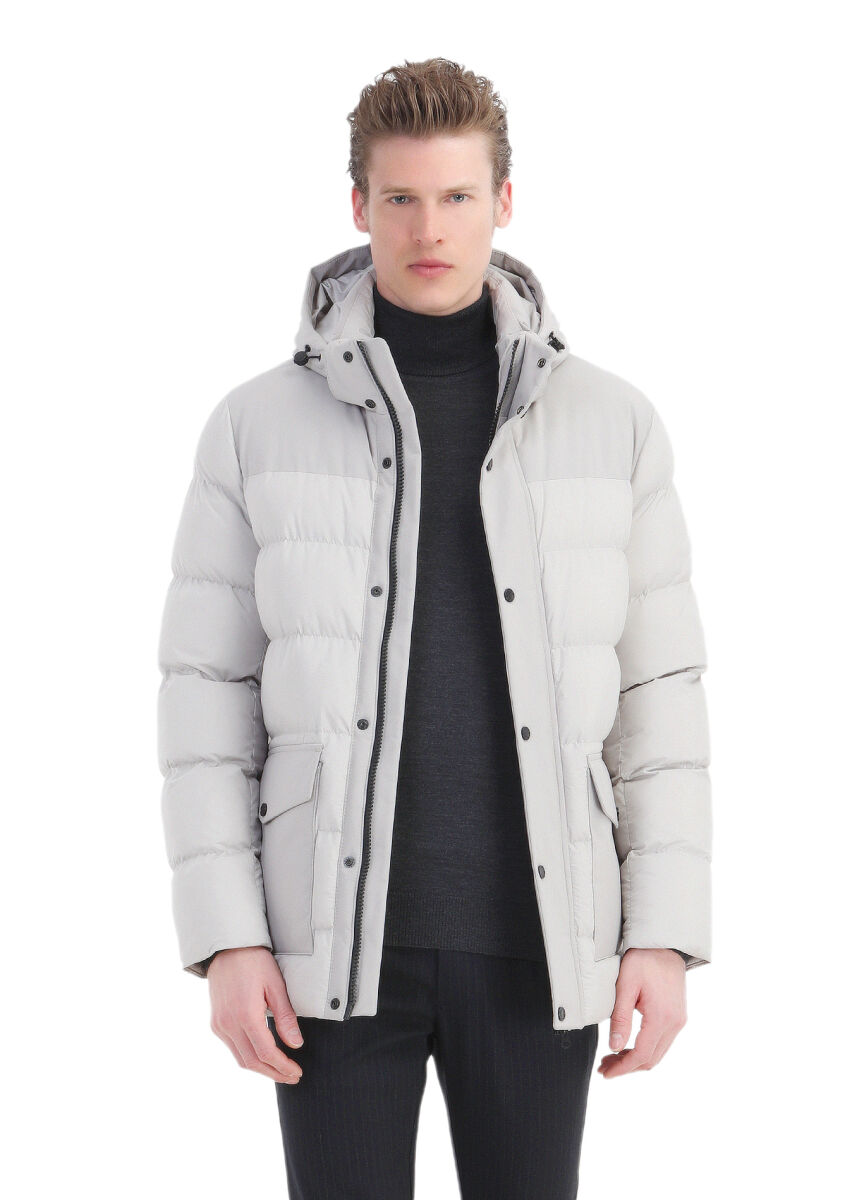 Kum Regular Fit Kapüşonlu Casual Dokuma Kaban - 1