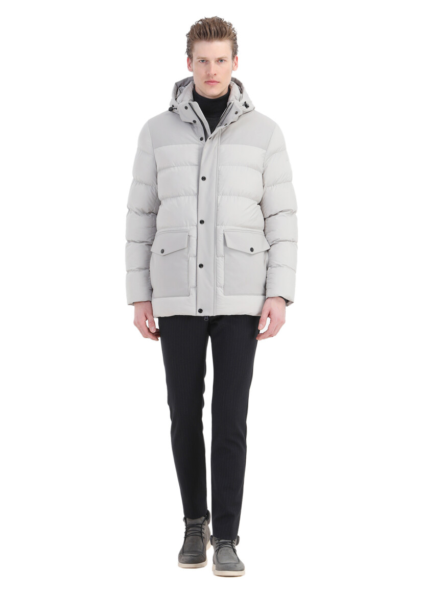 Kum Regular Fit Kapüşonlu Casual Dokuma Kaban - 2