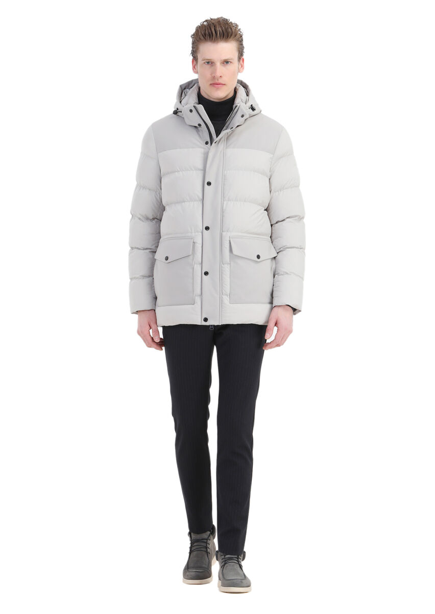 Kum Regular Fit Kapüşonlu Casual Dokuma Kaban - 2