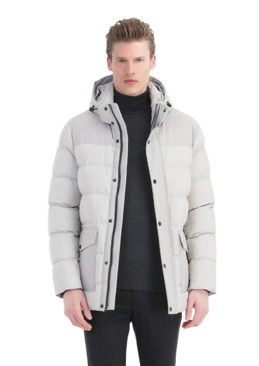 Kum Regular Fit Kapüşonlu Casual Dokuma Kaban - 1