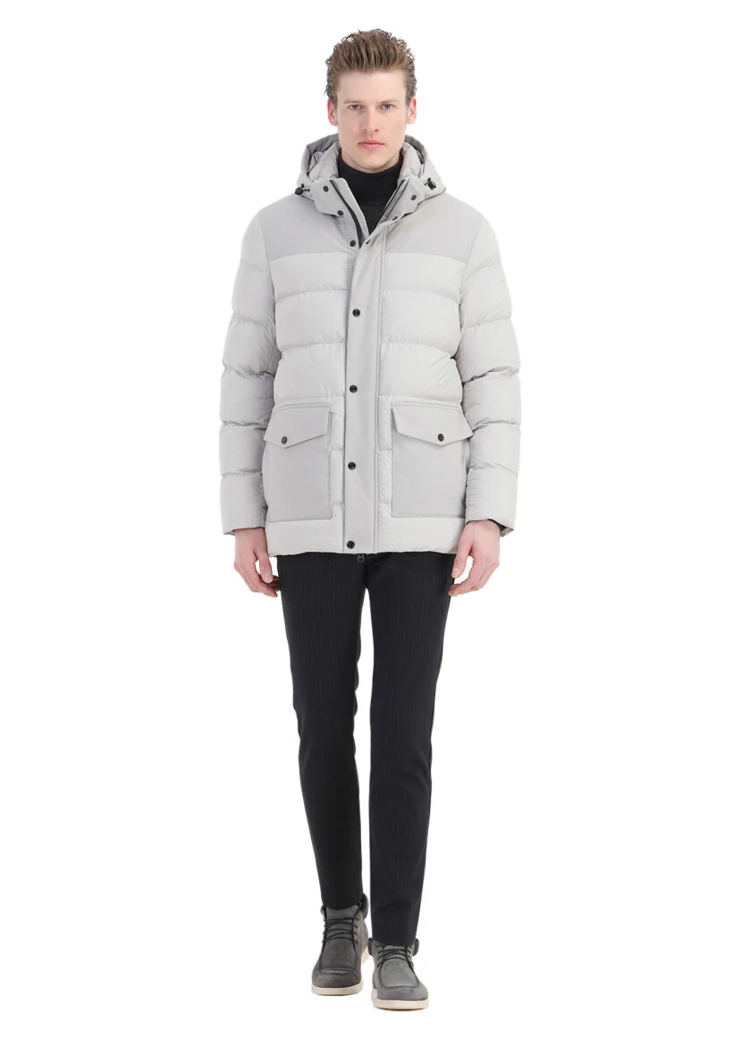 Kum Regular Fit Kapüşonlu Casual Dokuma Kaban - 2