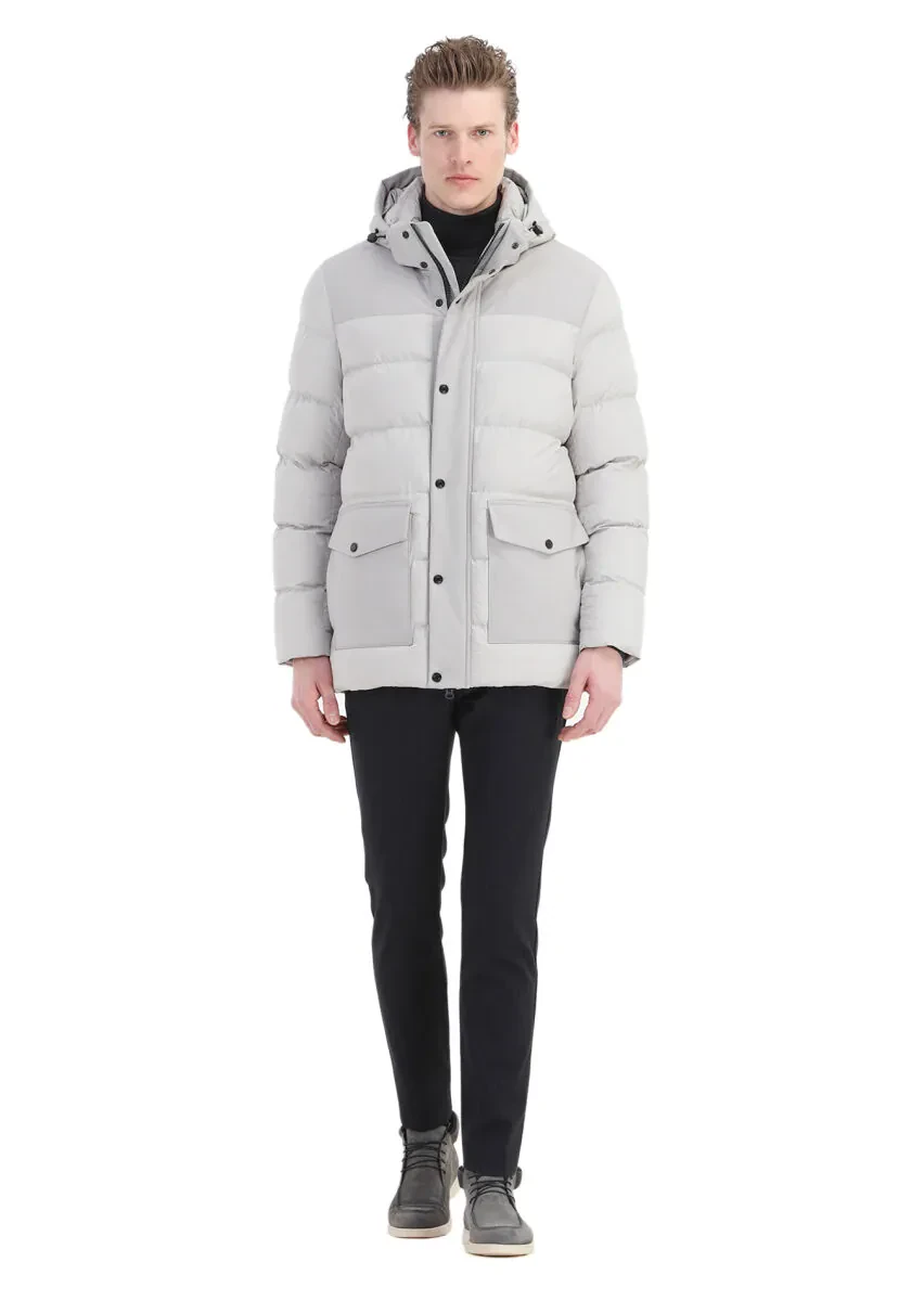Kum Regular Fit Kapüşonlu Casual Dokuma Kaban - 2