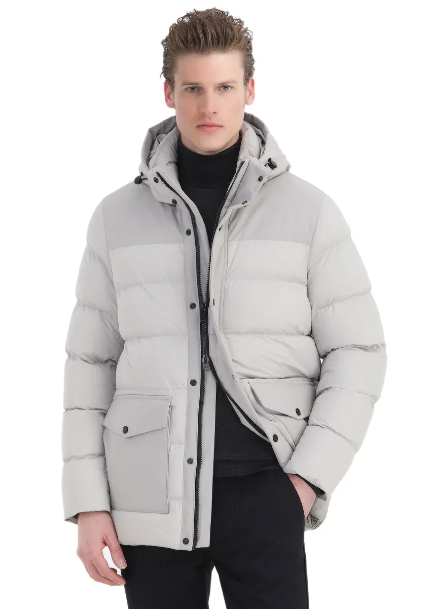 Kum Regular Fit Kapüşonlu Casual Dokuma Kaban - 3