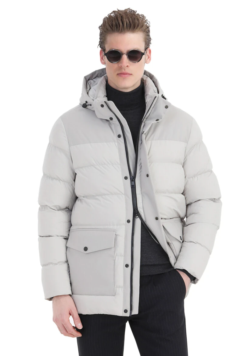 Kum Regular Fit Kapüşonlu Casual Dokuma Kaban - 4