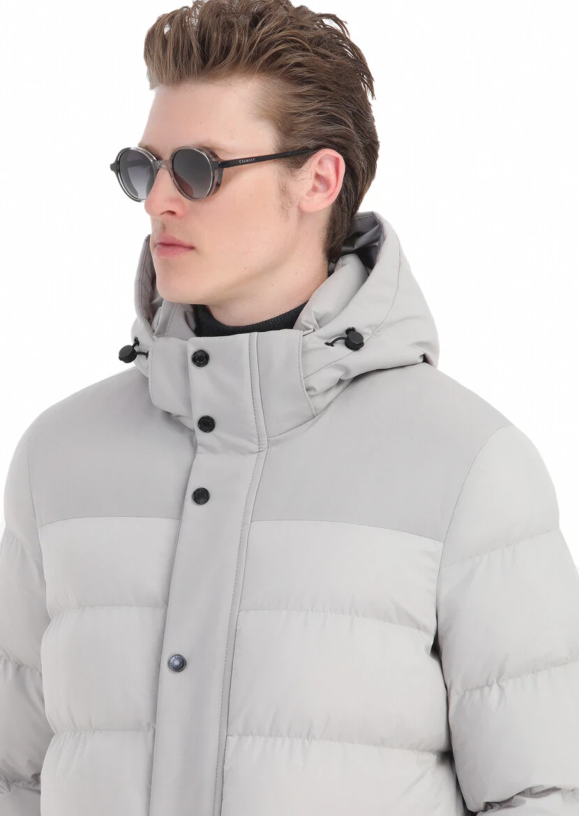 Kum Regular Fit Kapüşonlu Casual Dokuma Kaban - 5