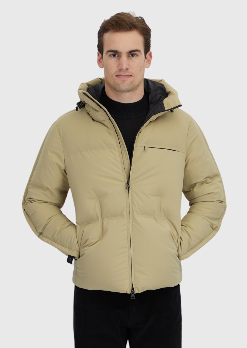 Kum Regular Fit Kapüşonlu Casual Dokuma Mont - 3