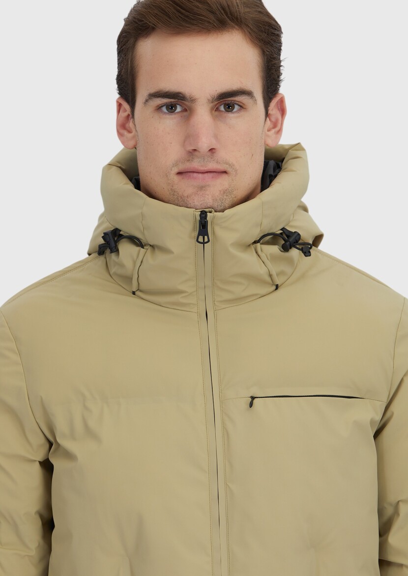 Kum Regular Fit Kapüşonlu Casual Dokuma Mont - 5