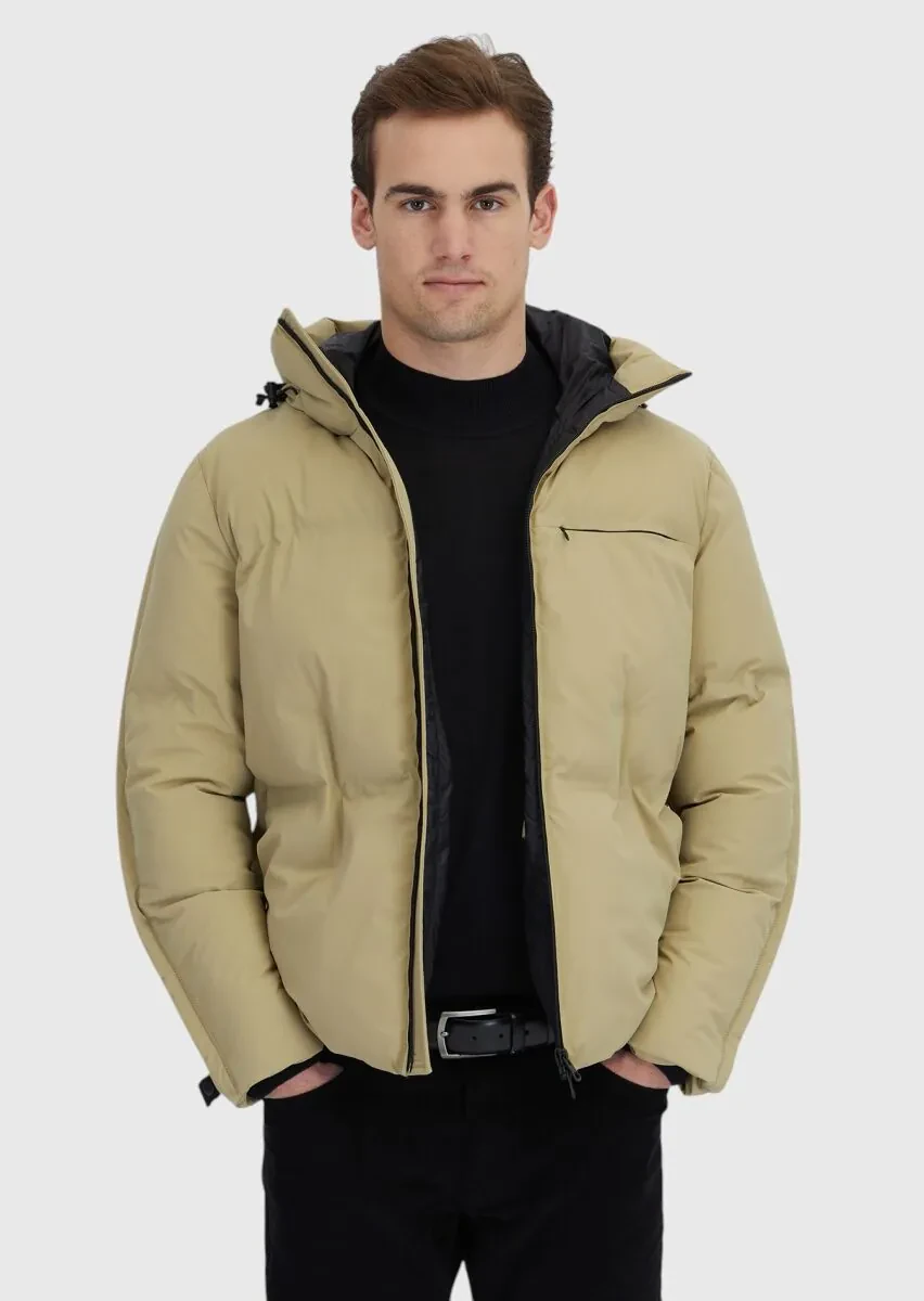 Kum Regular Fit Kapüşonlu Casual Dokuma Mont - 1